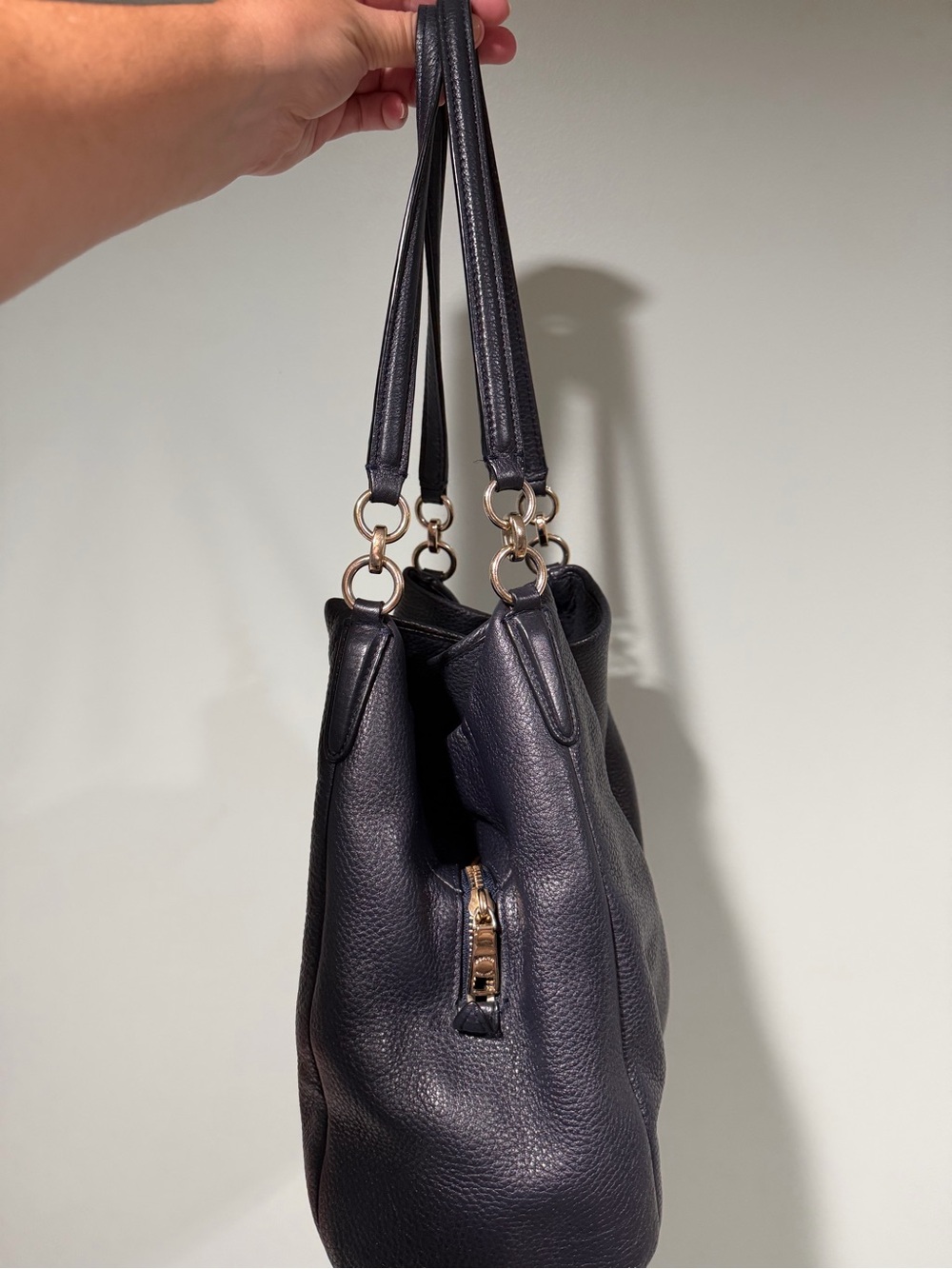 Coach Pebbled Leather Shoulder Bag in Navy Blue and Gold hardware - Picture 3 of 8
